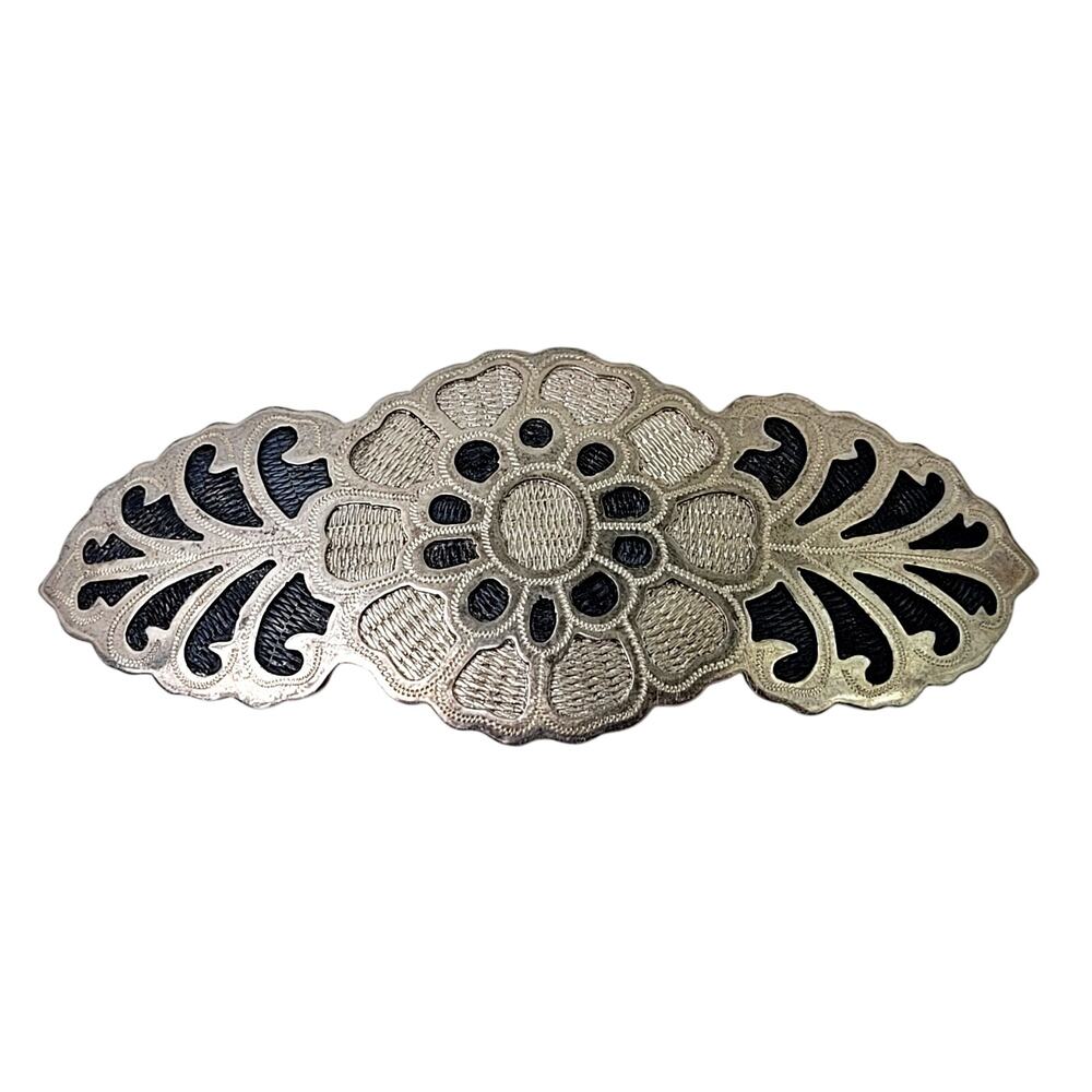 Vintage Indonesian Sterling Silver Barrette Floral Motif | 3.75" Wide